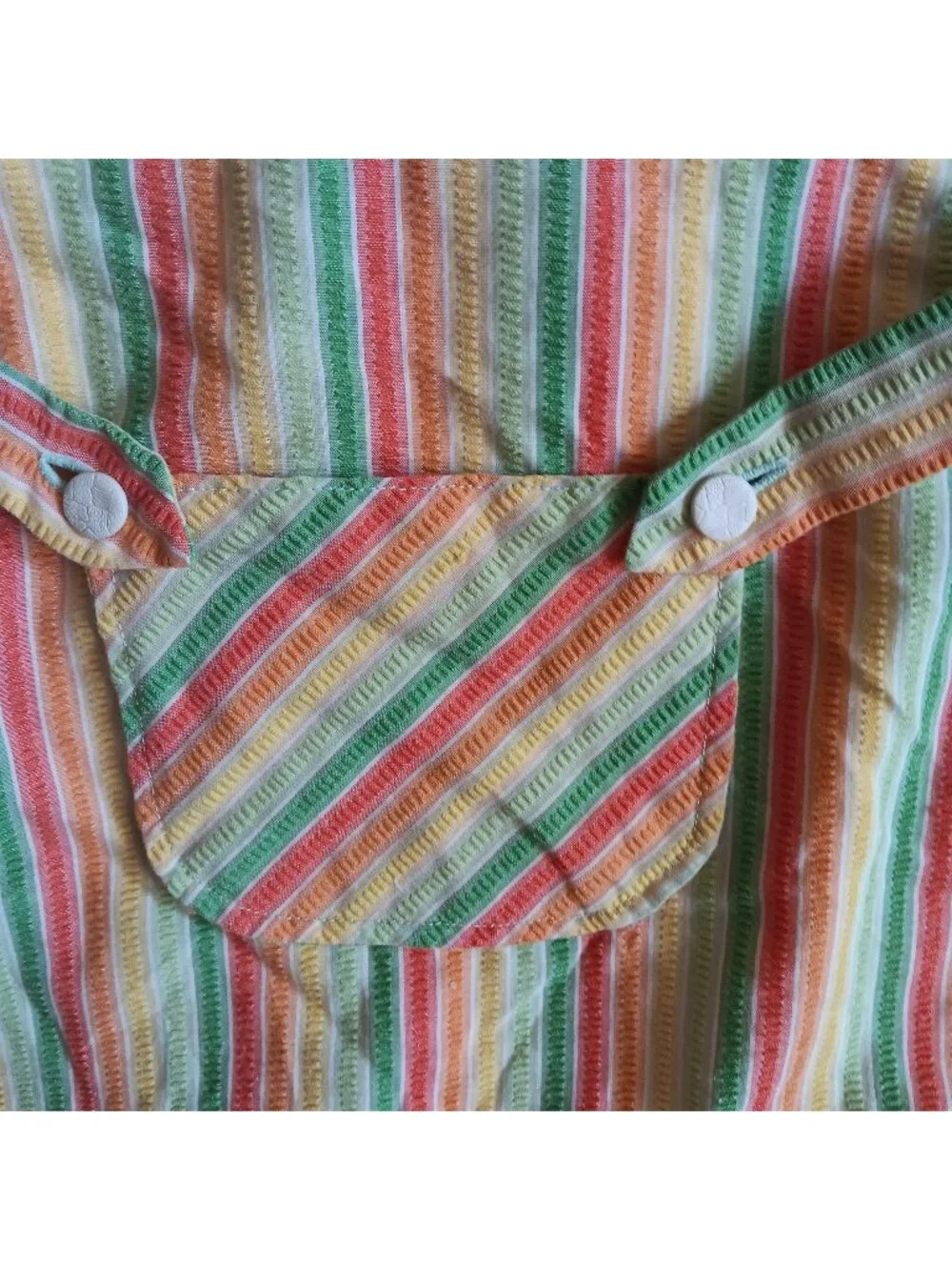 1OF1 Girls 4T Vintage Top 1970's Striped Cotton Smock Front Pocket Tie Back